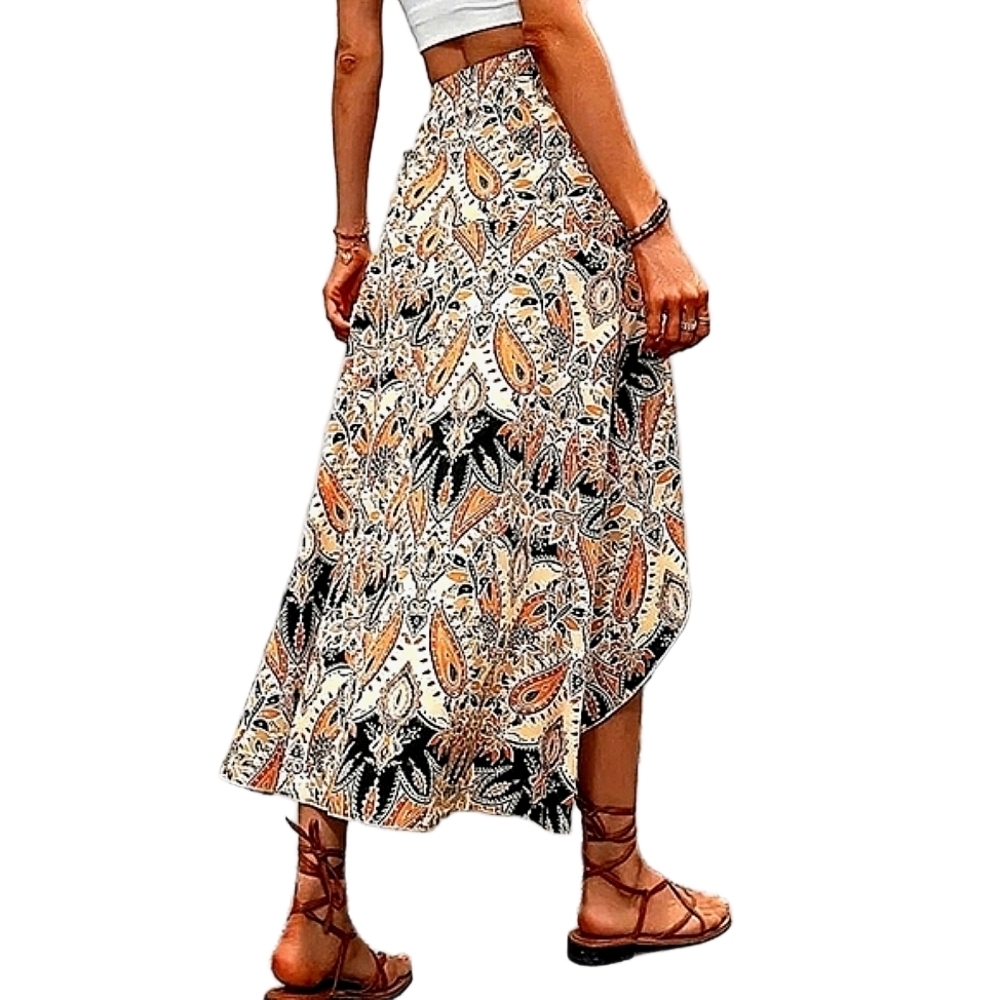 Boho Skirt Hi-Lo Paisley Bohemian Skirts Swimsuit Cover up Style Cruise Wear